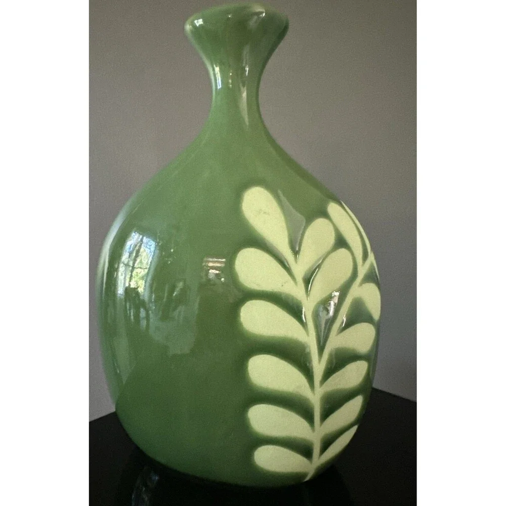 Crate and Barrel Brin Green Vase Floral Modern Decor NWT
